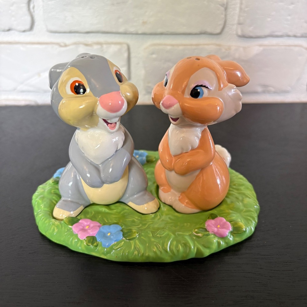 Disney LE 500 Bambi Thumper Miss Bunny Salt & Pepper Shakers with tray